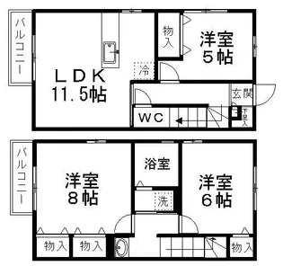 宮城県仙台市泉区南中山3丁目【テラスハウス】の間取り