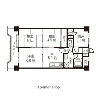 ライオンズプラザ台の原A棟【406号室】の間取り