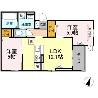セレスティア大和町【1階】の間取り