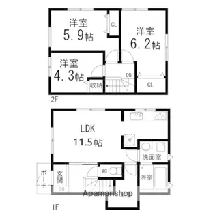 クラークテラスA棟【001号室】の間取り