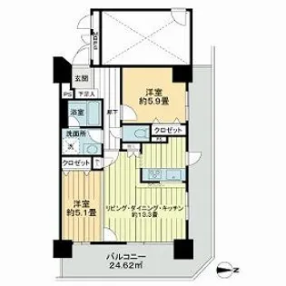 ライオンズタワー仙台長町【7階】の間取り