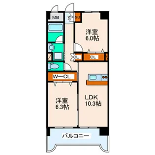 カーレヂ三浦・Ⅱ【9階】の間取り