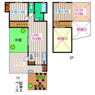 宮城県仙台市宮城野区燕沢東3丁目【テラスハウス】の間取り