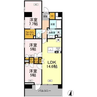 ロイヤルパークス仙台青葉通【3階】の間取り
