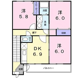 パストラル北上Ⅱ【2階】の間取り
