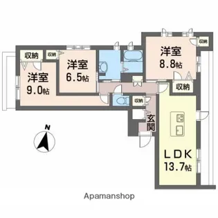 クレスティーク山王【308号室】の間取り