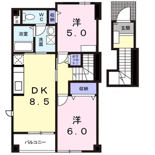 シャン・ド・ポワール A【2階】の間取り