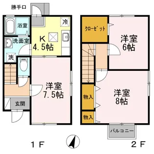 秋田県秋田市仁井田本町3丁目【テラスハウス】の間取り
