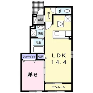 ウエスト プリムローズB【1階】の間取り