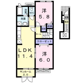 フィオレンテA【2階】の間取り