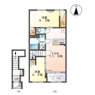 多賀城市新田アパート【2階】の間取り