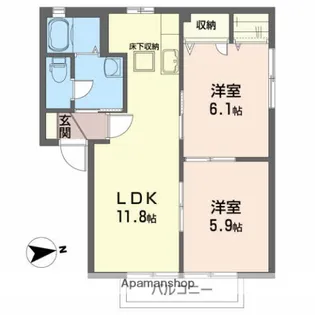 ヴィラハピネス【1階】の間取り