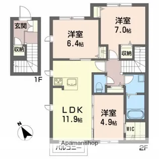 アトリエール楢山A【203号室】の間取り