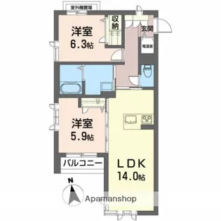 トゥーツリーズ城下町【301号室】の間取り