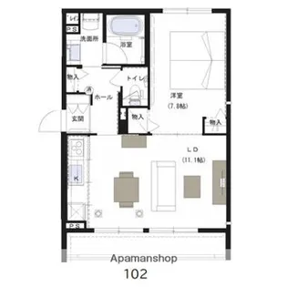 メゾンカルテット桜町【102号室】の間取り