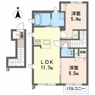 プロヌーブ共栄【202号室】の間取り
