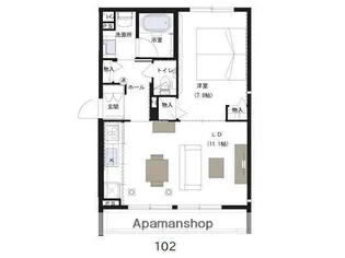 メゾンカルテット桜町【102号室】の間取り