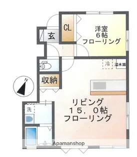 ライフキャップ下新城【102号室】の間取り