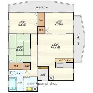 レ・アール飯田Ⅱ【1B号室】の間取り