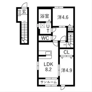 ヴィルヌーブⅢ【207号室】の間取り