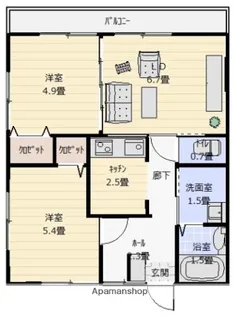 クラウンコーポ2【201号室】の間取り