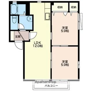 フロラシオン野木Ⅱ【102号室】の間取り