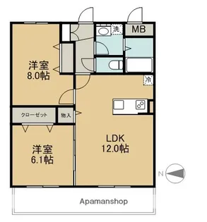 ラグゼナ千現【406号室】の間取り