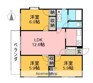 グランビューオーク【101号室】の間取り