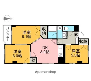 TWINVILLA B館【603号室】の間取り