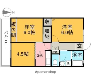 プチロジェ清原台5 A棟【A102号室】の間取り