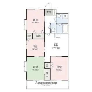 群馬県前橋市六供町4丁目【マンション】の間取り