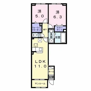 2LDKの間取り画像