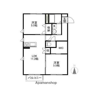 シュシュドメゾンⅠ・Ⅱ【2階】の間取り