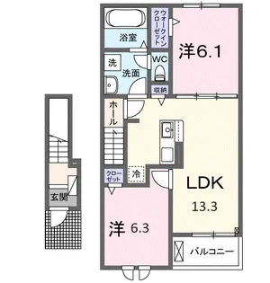 カメリア 塩川 B【2階】の間取り