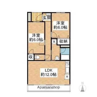 ラーレ前橋AB【A106号室】の間取り