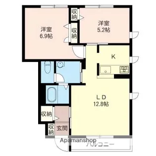 カーサフォンティーヌF【1階】の間取り