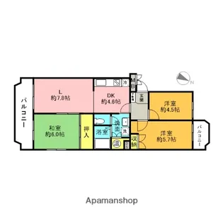 上尾ハウス1号棟【402号室】の間取り
