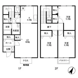埼玉県北足立郡伊奈町内宿台5丁目【テラスハウス】の間取り