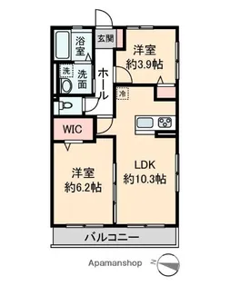 アジュール新都心【201号室】の間取り