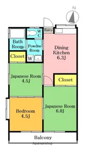 ベルハイツ1号棟・2号棟【1-202号室】の間取り
