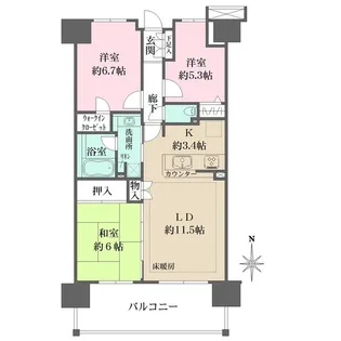 川口ティーブルー【3階】の間取り