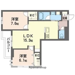 ボヌール新都心【303号室】の間取り