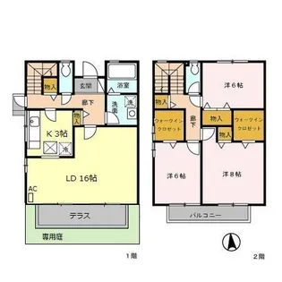埼玉県さいたま市北区日進町2丁目【テラスハウス】の間取り