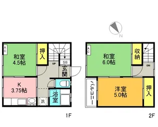 埼玉県上尾市谷津1丁目【テラスハウス】の間取り