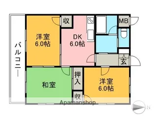グランデール東越谷【2階】の間取り
