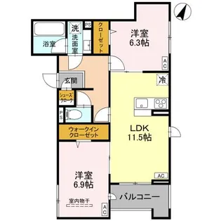 ラ・グリシーヌ・レーブ【3階】の間取り