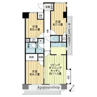 ライオンズマンション東川口AKAO【1階】の間取り