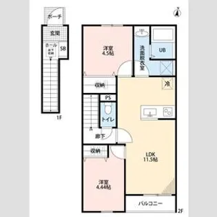 リーブルファイン緑区中野田【2階】の間取り