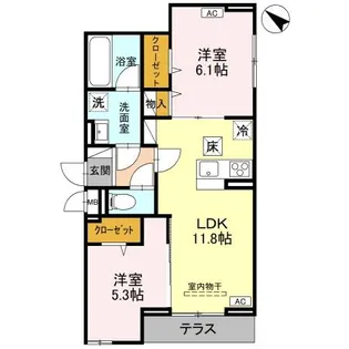 クレール・メゾン【1階】の間取り