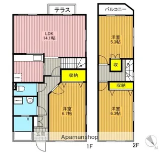 埼玉県さいたま市桜区西堀9丁目【テラスハウス】の間取り
